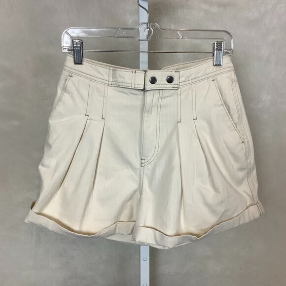 Unsubscribed High Waisted Cuffed Desert Pleat Front Short In Natural NWT 4 - Picture 1 of 6